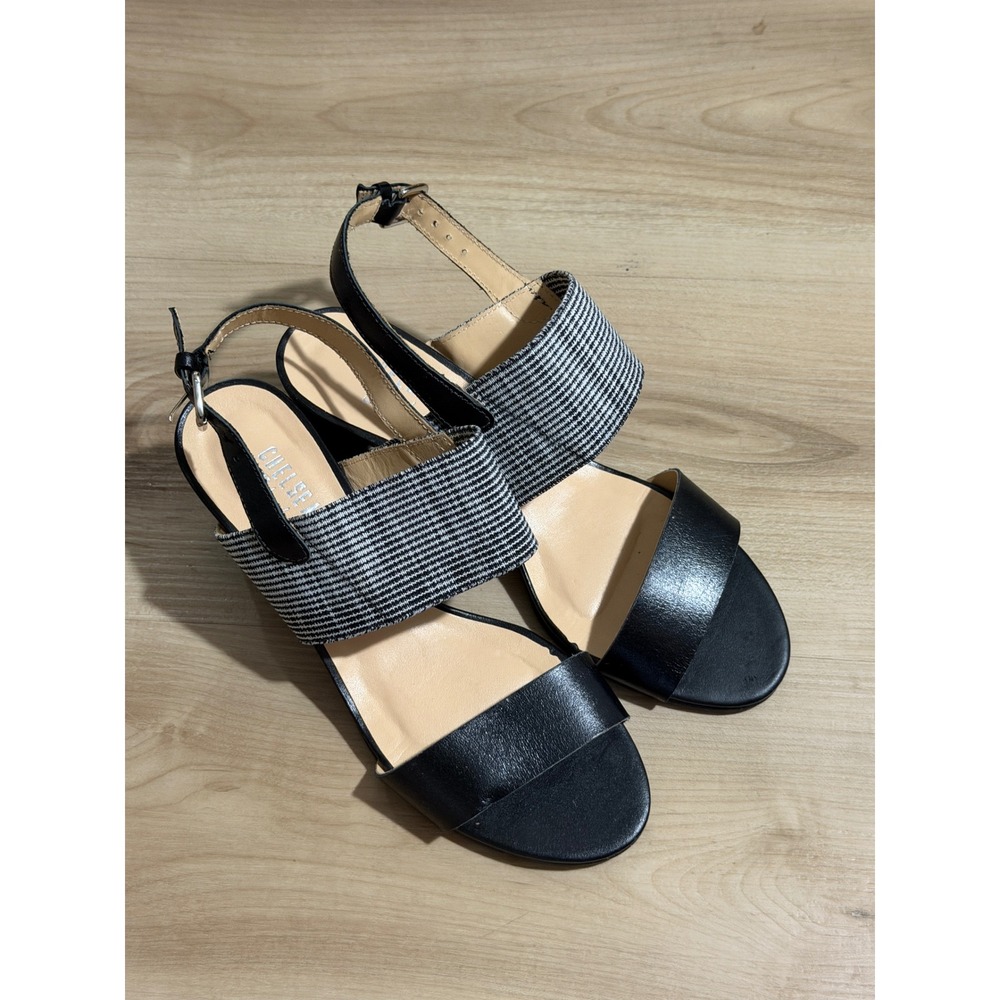 Chelsea Crew Black Label Sandal Black 7 Women Block Heel Striped Ankle Strap
